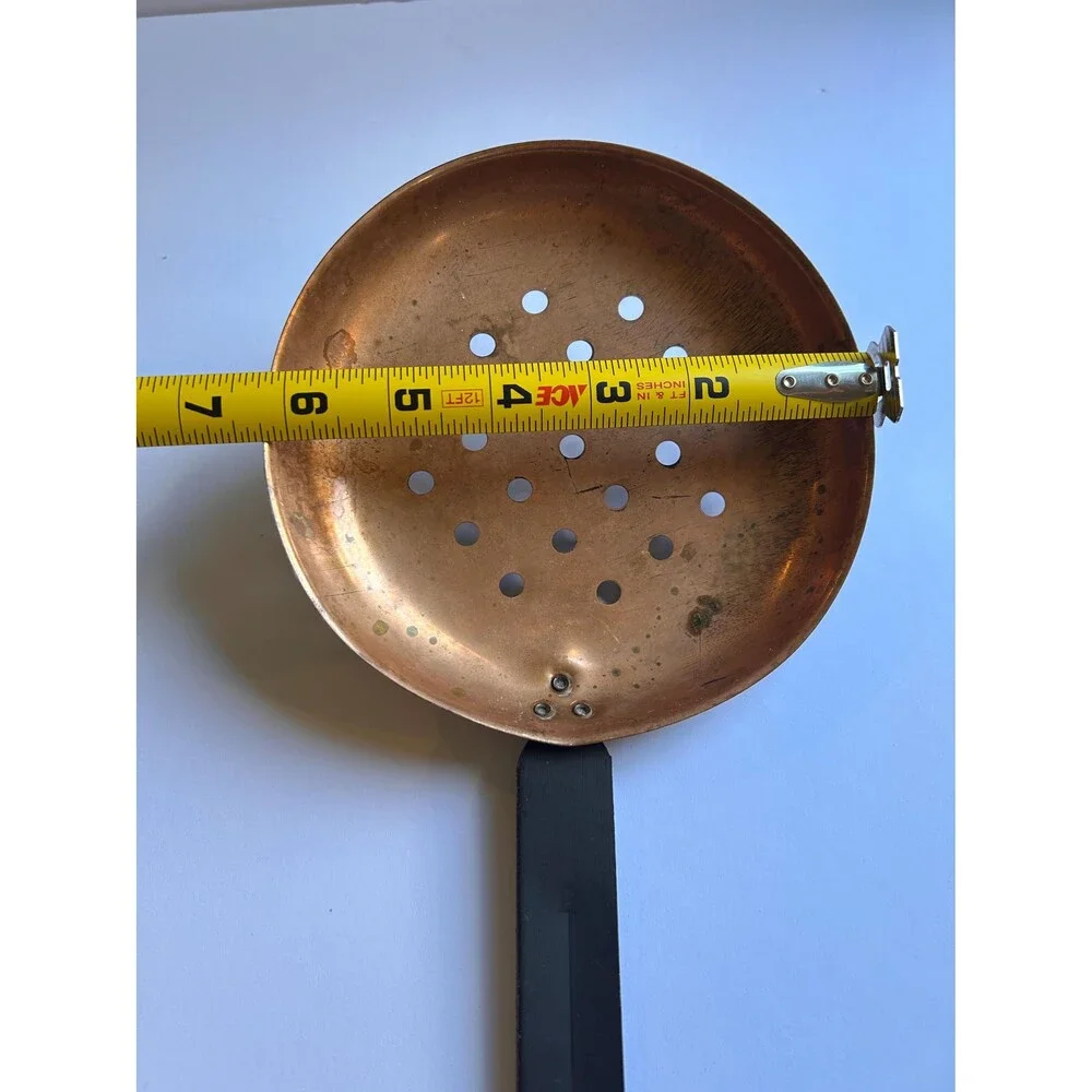 Vintage Copper Skimmer Spoon | Large Antique Kitchen Utensil | Rustic Farmhouse